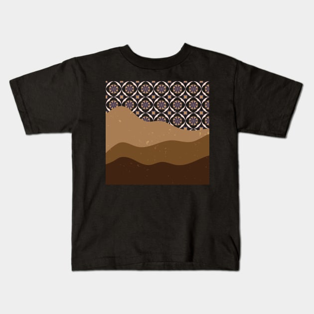 Contemporary abstract landscape mountains and hills with geometric seamless pattern background digital design illustration Kids T-Shirt by My Black Dreams